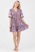 Blushed Purple Shirring Floral Mini Dress - Bella Blossom Boutique