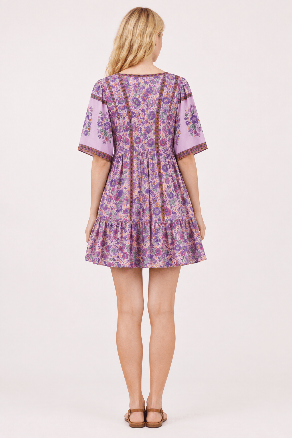 Blushed Purple Shirring Floral Mini Dress - Bella Blossom Boutique