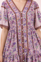 Blushed Purple Shirring Floral Mini Dress - Bella Blossom Boutique