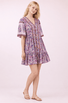 Blushed Purple Shirring Floral Mini Dress - Bella Blossom Boutique