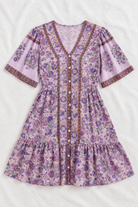 Blushed Purple Shirring Floral Mini Dress - Bella Blossom Boutique