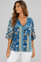 Boho Floral Border Print Blouse - Bella Blossom Boutique