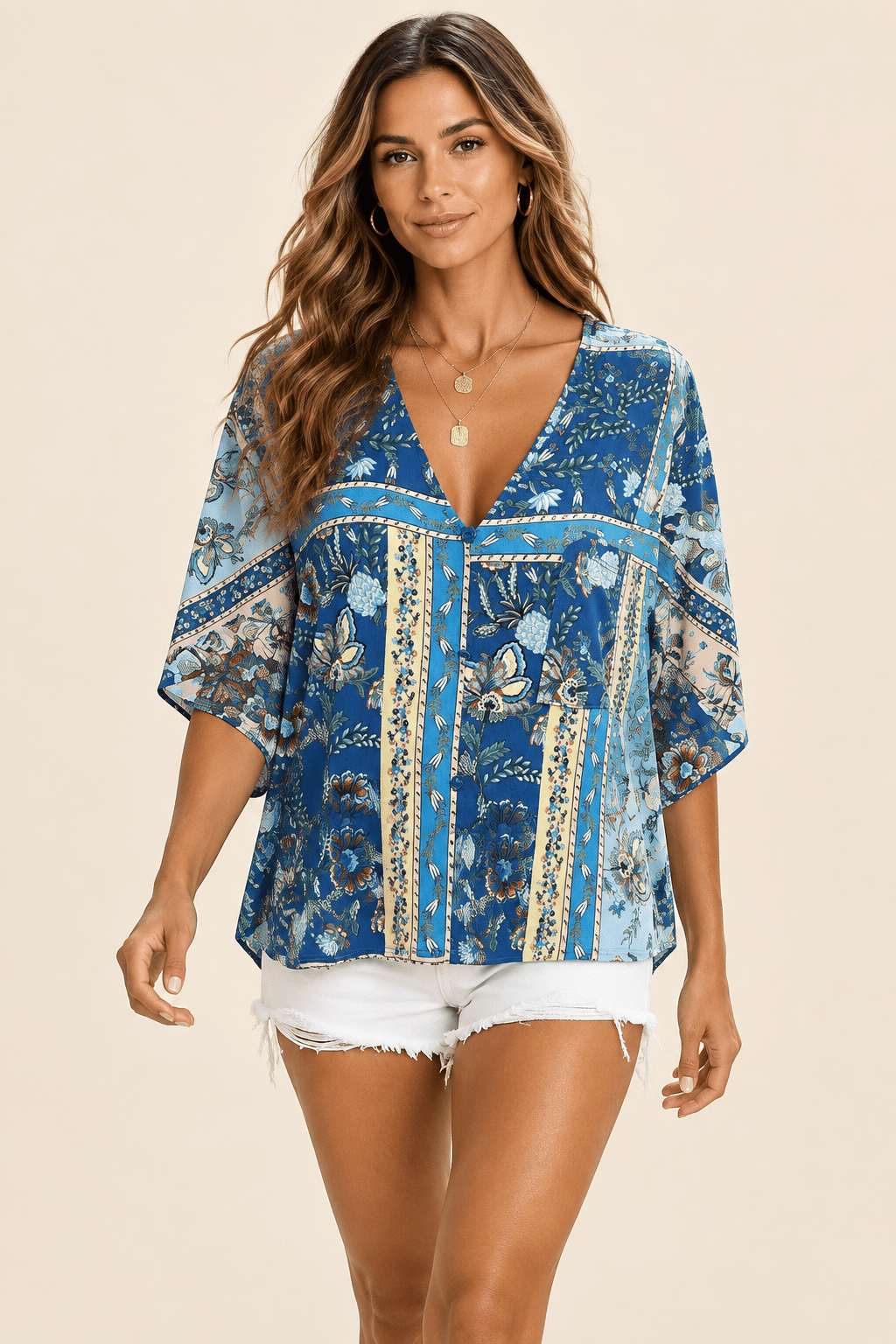 Boho Floral Border Print Blouse - Bella Blossom Boutique