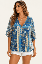 Boho Floral Border Print Blouse - Bella Blossom Boutique