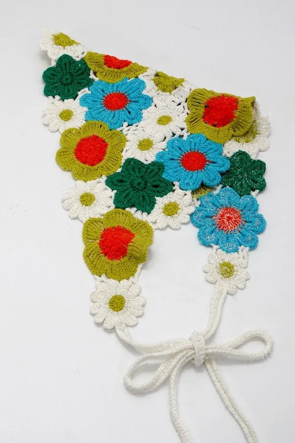 Boho Floral Crochet Headband – Hand - Stitched Flower Hair Wrap - Bella Blossom Boutique