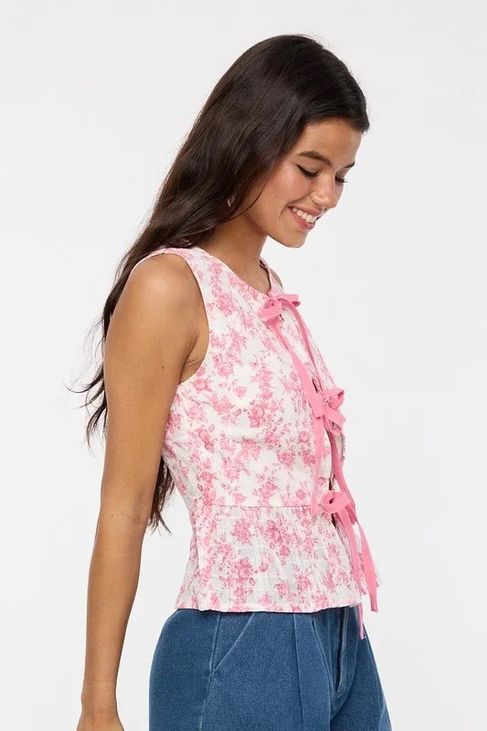 Boho Floral Tie - Front Summer Beach Vest - Bella Blossom Boutique