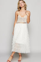 Boho Romance Vintage Crochet Lace Tiered Midi Dress - Bella Blossom Boutique