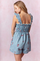 Boots & Bows Western Denim Romper – Coquette Cowgirl Aesthetic - Bella Blossom Boutique