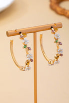 Botanical Bloom: White Enamel & Crystal Gold Hoop Earrings - Bella Blossom Boutique