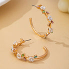 Botanical Bloom: White Enamel & Crystal Gold Hoop Earrings - Bella Blossom Boutique
