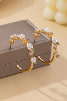 Botanical Bloom: White Enamel & Crystal Gold Hoop Earrings - Bella Blossom Boutique