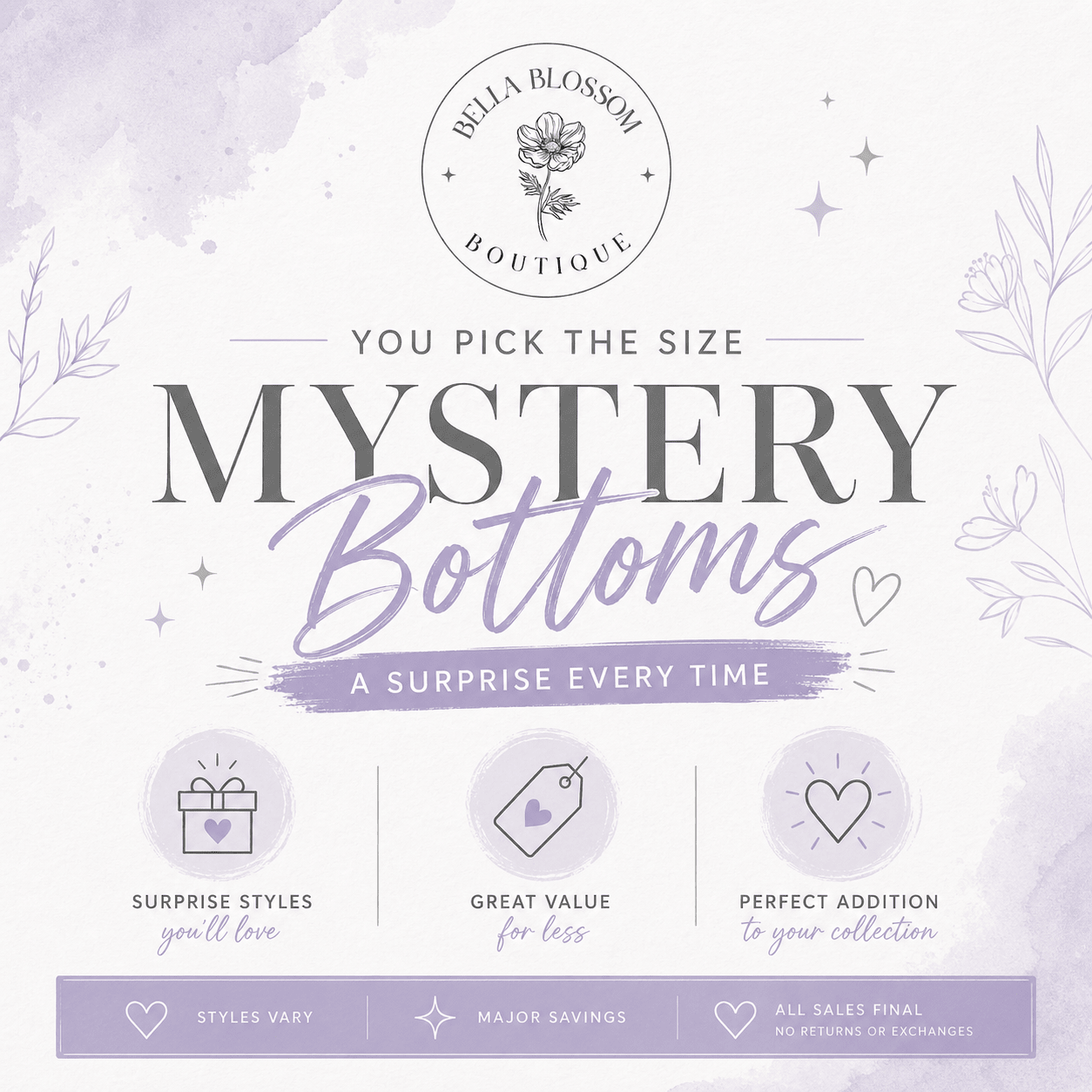 Boutique Mystery Bottoms – Surprise Women’s Pants, Leggings & Shorts - Bella Blossom Boutique