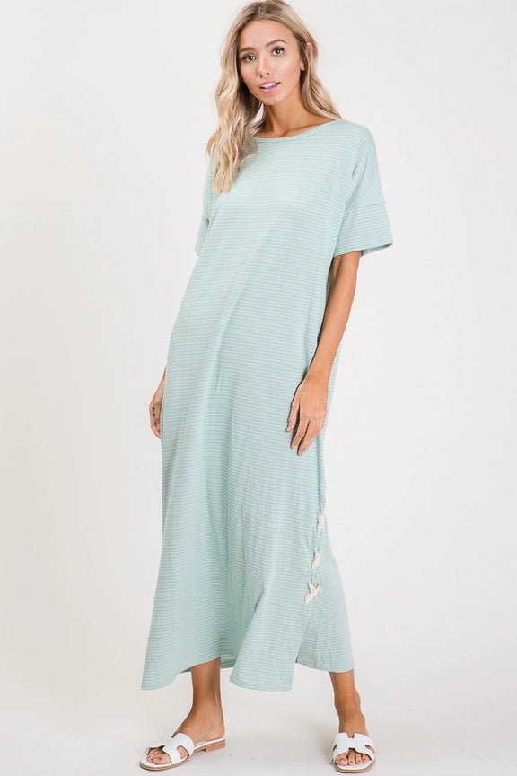 Breezy Coastal Striped Maxi Dress – Oversized Lace - Up Comfort - Bella Blossom Boutique