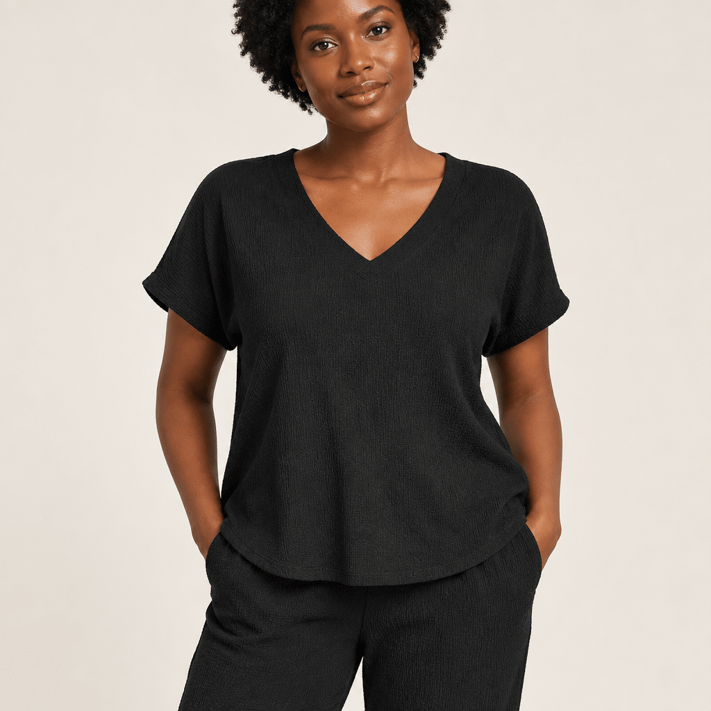 Breezy Crinkle Knit 2-Piece V-Neck Set - Bella Blossom Boutique