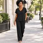 Breezy Crinkle Knit 2-Piece V-Neck Set - Bella Blossom Boutique