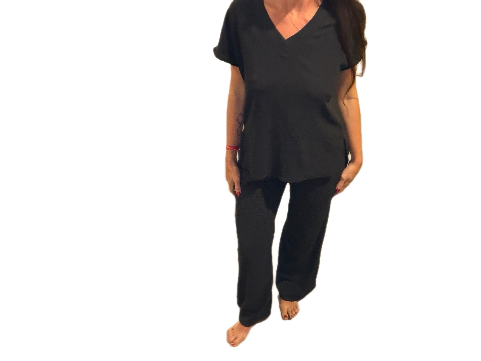 Breezy Crinkle Knit 2 - Piece V - Neck Set - Bella Blossom Boutique