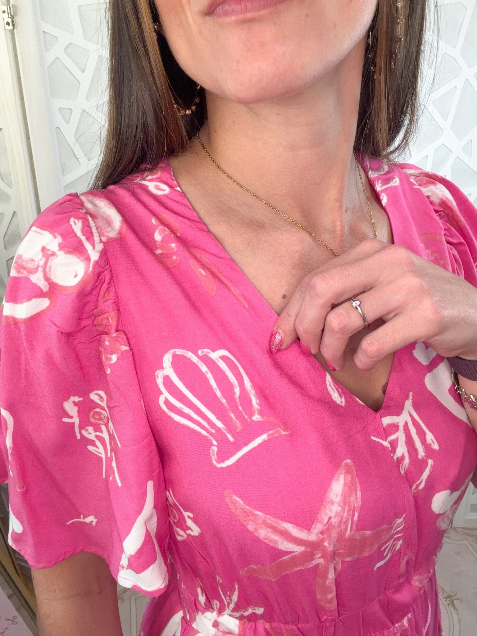 Breezy Tropical Print Resort Midi Dress | Effortless V - Neck Summer Style - Bella Blossom Boutique