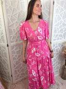 Breezy Tropical Print Resort Midi Dress | Effortless V - Neck Summer Style - Bella Blossom Boutique