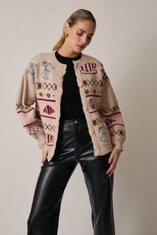 Café Latte Graphic Cardigan – Cozy Coffee Shop Embroidered Sweater - Bella Blossom Boutique