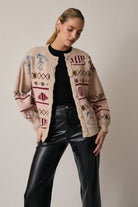 Café Latte Graphic Cardigan – Cozy Coffee Shop Embroidered Sweater - Bella Blossom Boutique