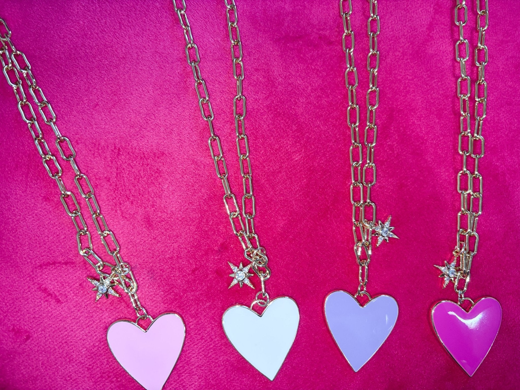 Celestial Enamel Heart & Star Link Necklace - Bella Blossom Boutique