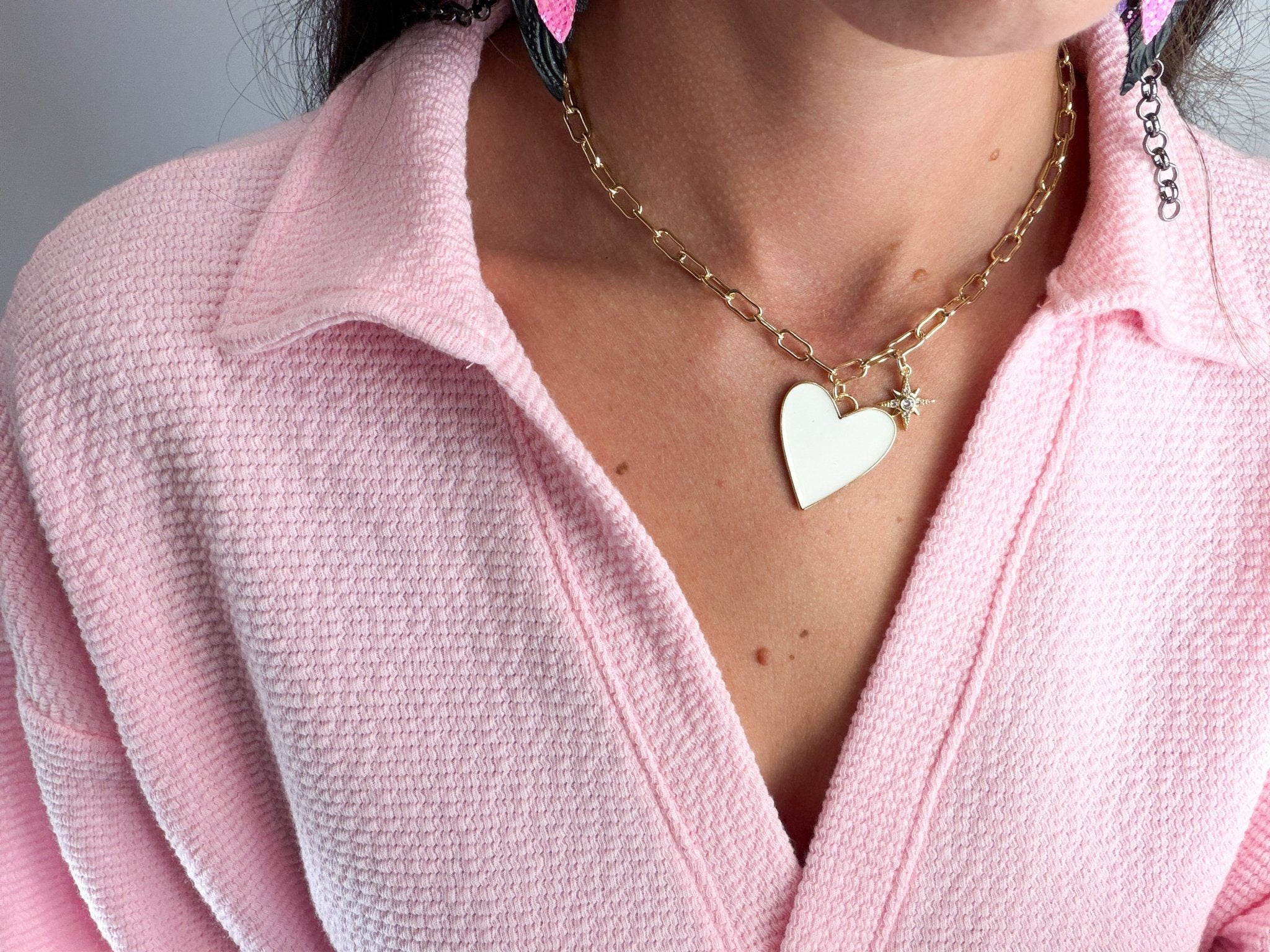 Celestial Enamel Heart & Star Link Necklace - Bella Blossom Boutique