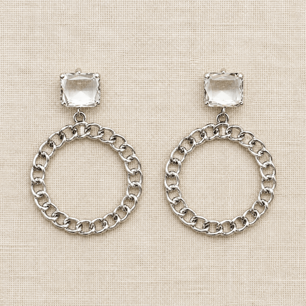 Chain Link Circle Earrings with Rhinestone - Bella Blossom Boutique