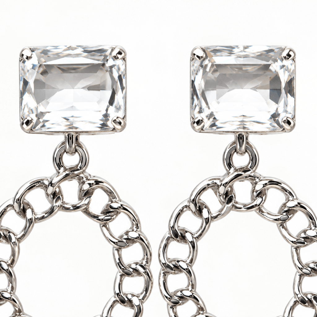 Chain Link Circle Earrings with Rhinestone - Bella Blossom Boutique