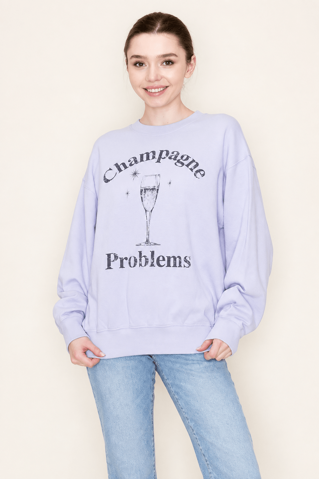 Champagne Problems Oversized Fleece Pullover - Cozy Graphic Sweatshirt - Bella Blossom Boutique