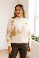 Champagne Sparkle: Ultra-Soft Gold Sequin Holiday Sweater - Bella Blossom Boutique