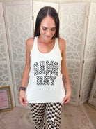 Checkered Game Day Racerback Tank | Sporty Tailgate Graphic Top - Bella Blossom Boutique