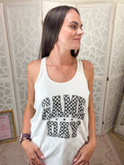 Checkered Game Day Racerback Tank | Sporty Tailgate Graphic Top - Bella Blossom Boutique
