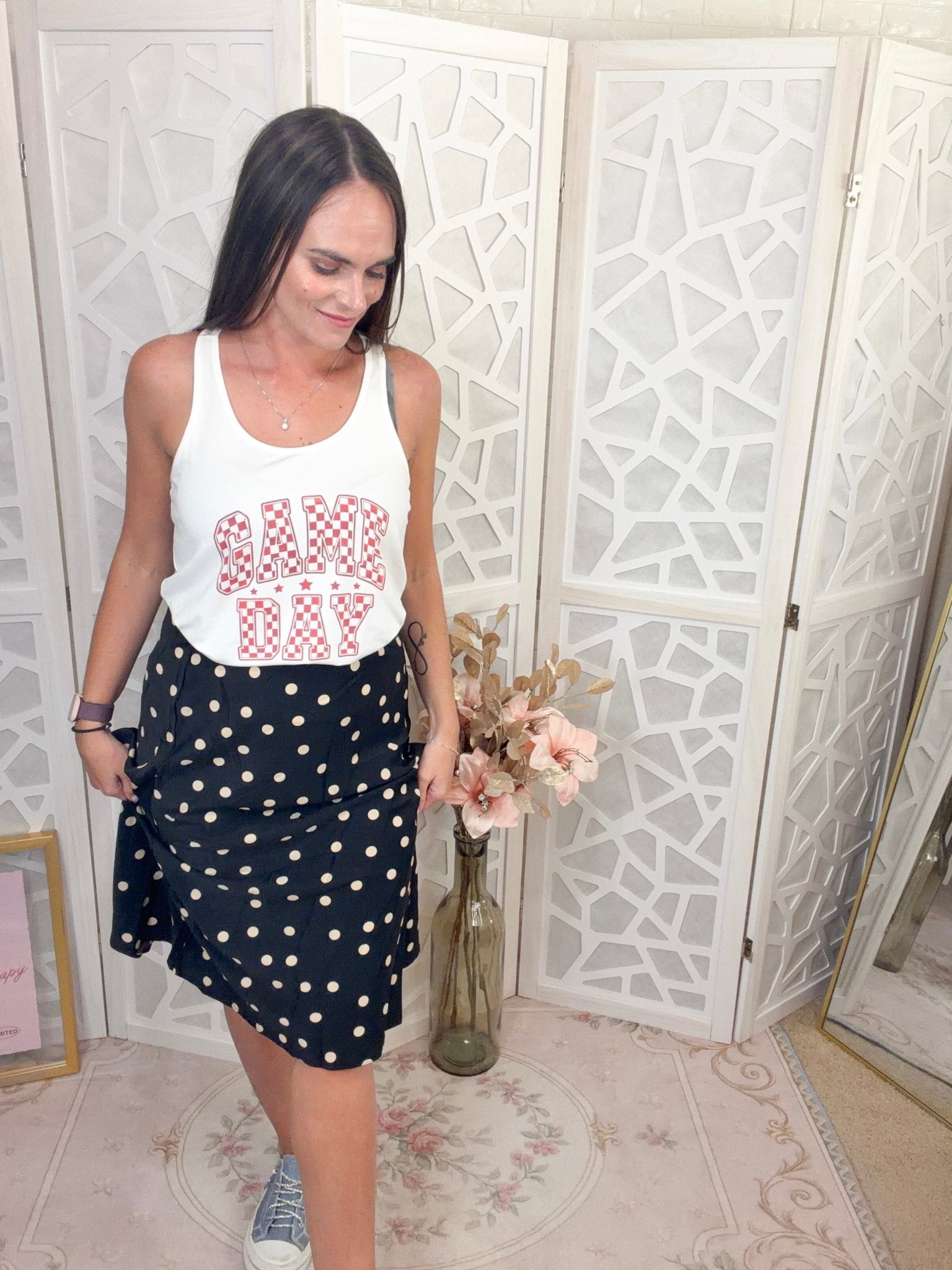 Checkered Game Day Racerback Tank | Sporty Tailgate Graphic Top - Bella Blossom Boutique