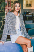Chloe Fringed Tweed Cropped Jacket – Textured Parisian Style - Bella Blossom Boutique