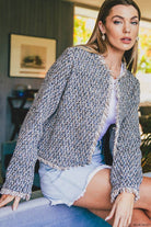 Chloe Fringed Tweed Cropped Jacket – Textured Parisian Style - Bella Blossom Boutique