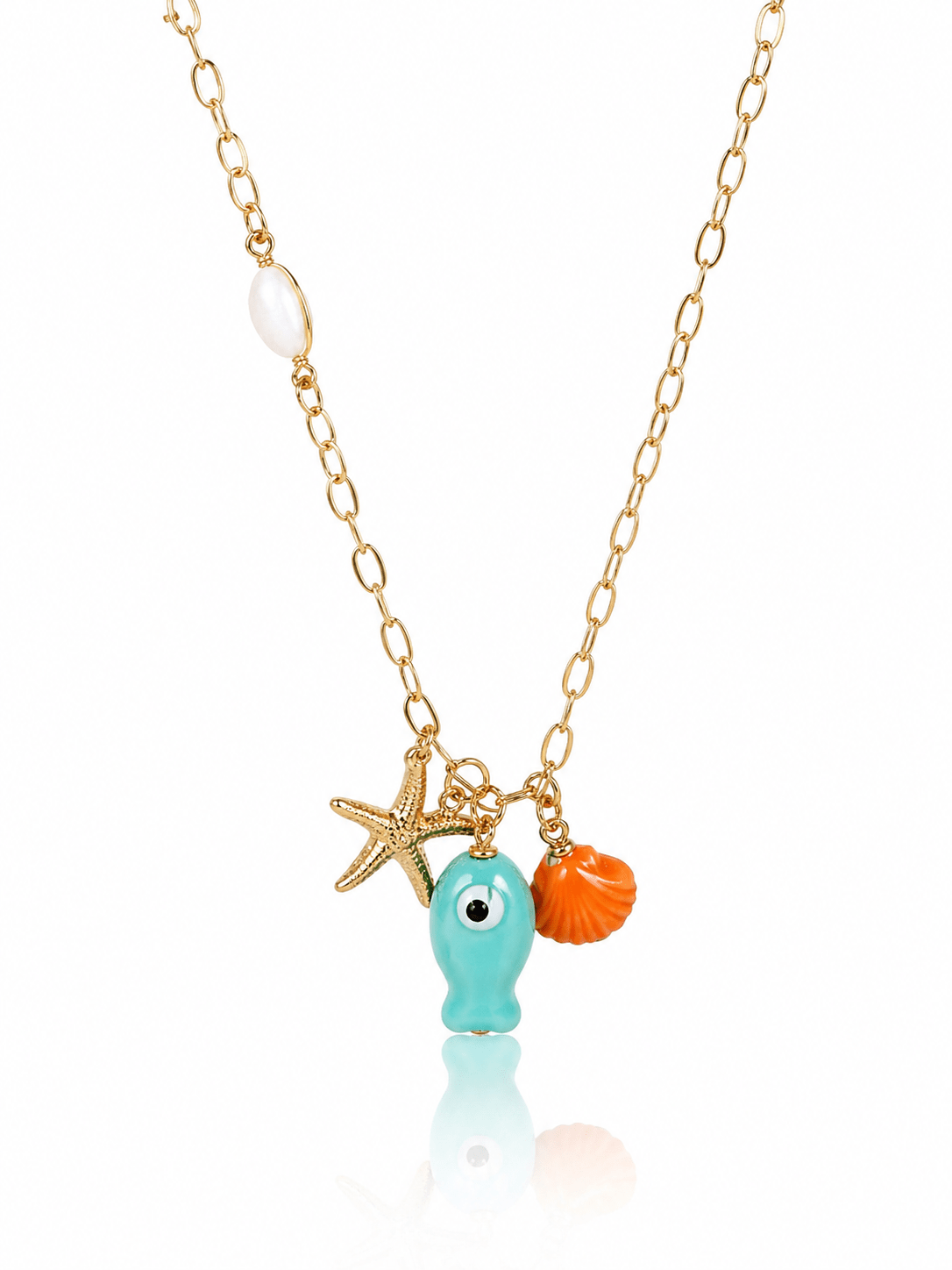 Coastal Charm Sea Life Necklace – Gold Starfish & Ocean Jewel Pendant - Bella Blossom Boutique