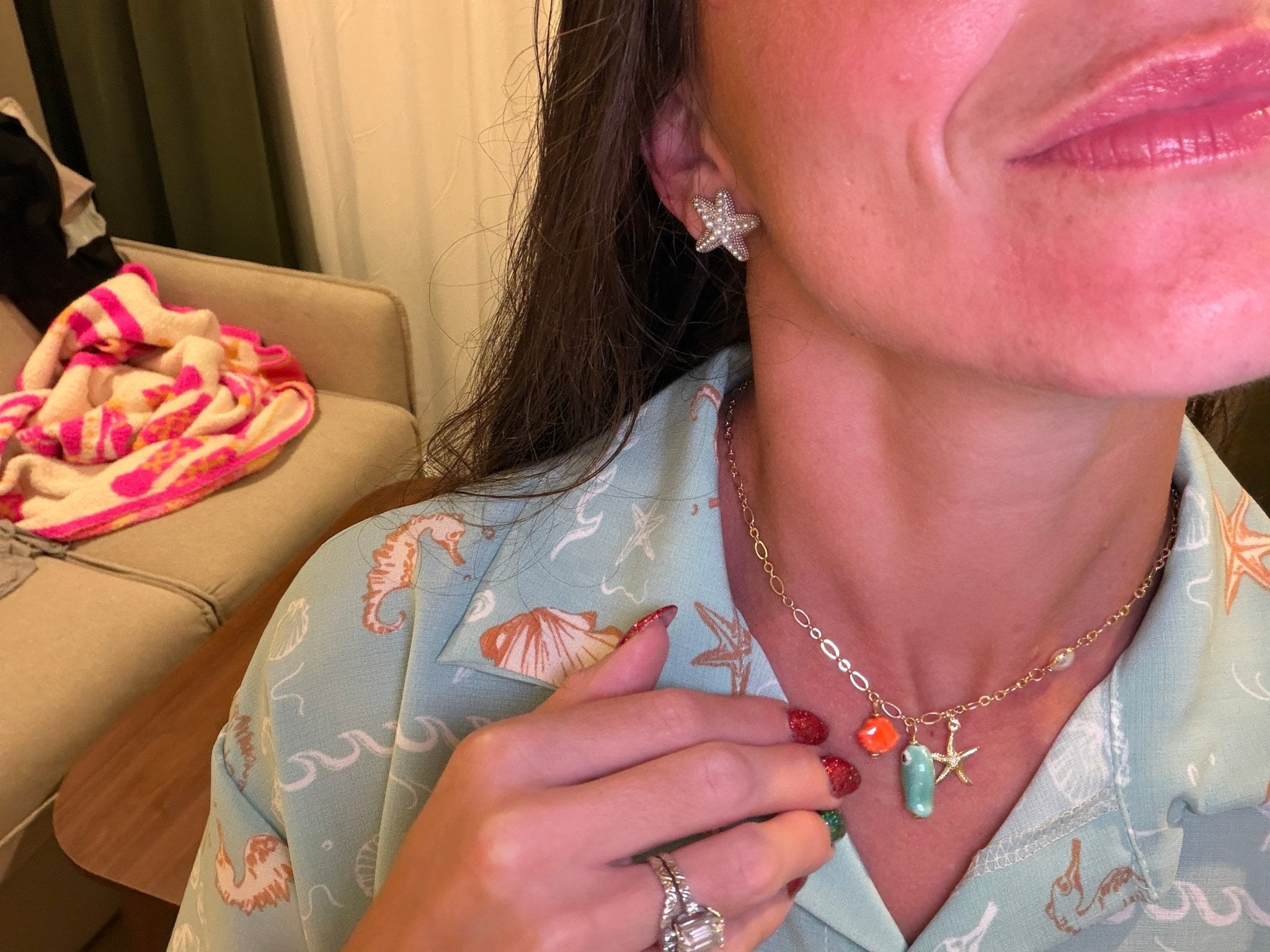 Coastal Charm Sea Life Necklace – Gold Starfish & Ocean Jewel Pendant - Bella Blossom Boutique
