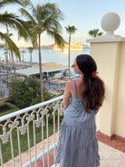 Coastal Embroidered Lobster Gingham Tiered Midi Dress - Bella Blossom Boutique