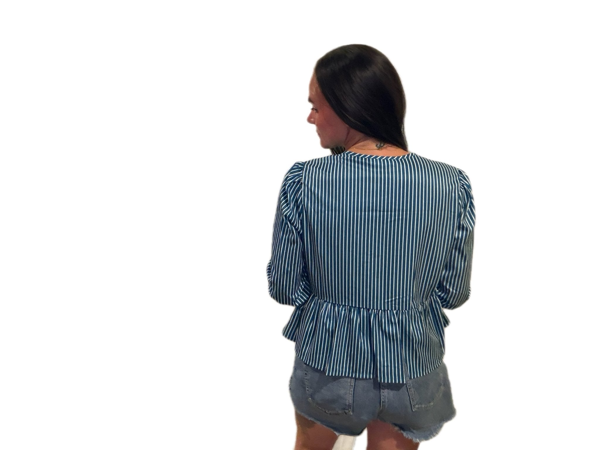 Coastal Stripe Bow - Front Babydoll Blouse - Bella Blossom Boutique