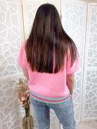 Coquette Chic Pink Color Block Sweater with Bow Accents - Bella Blossom Boutique
