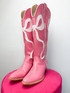 Coquette Hot Pink Ribbon Bow Cowboy Boots | Tall Western Statement Boots - Bella Blossom Boutique