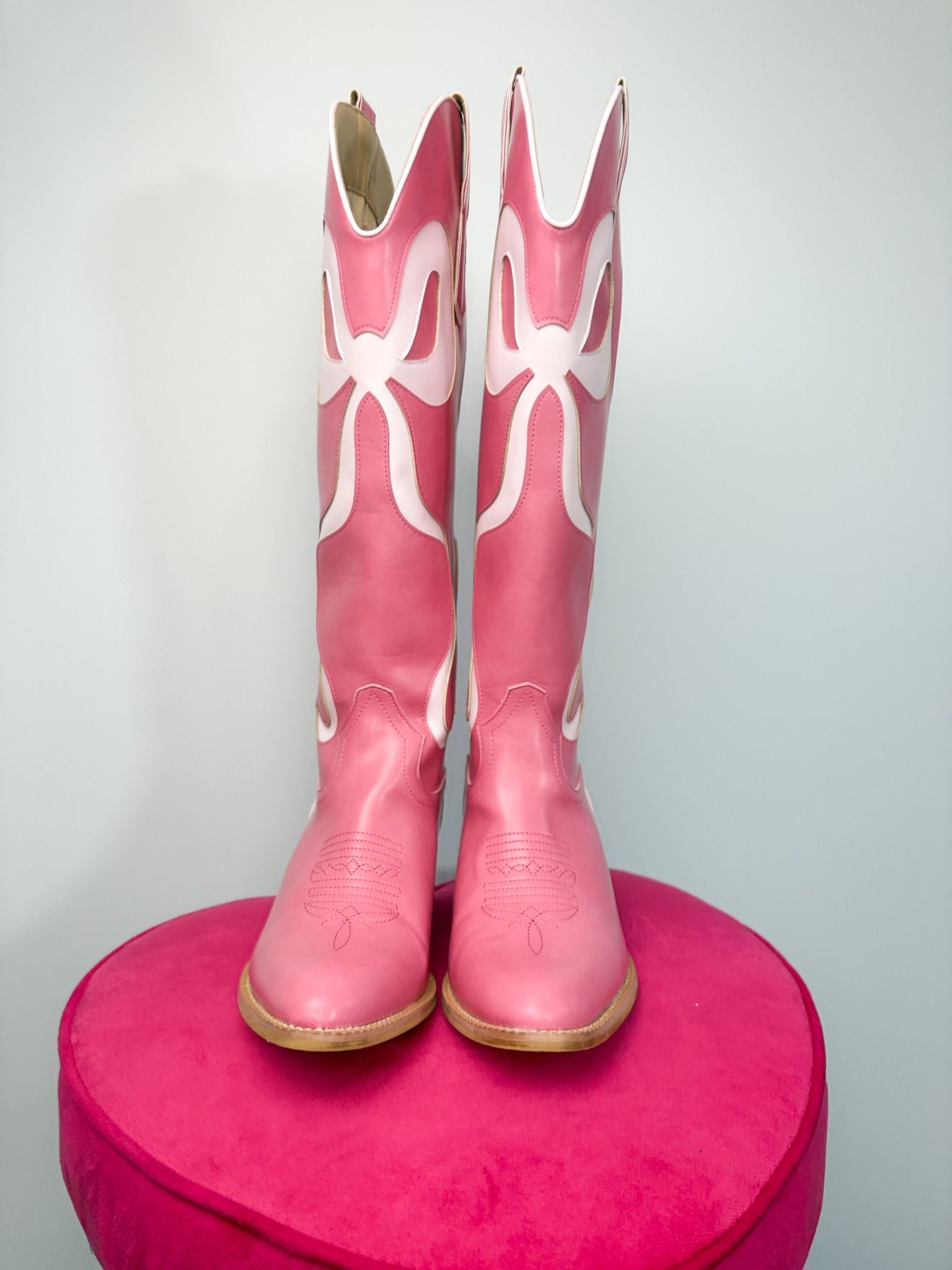 Coquette Hot Pink Ribbon Bow Cowboy Boots | Tall Western Statement Boots - Bella Blossom Boutique