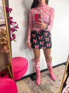 Coquette Hot Pink Ribbon Bow Cowboy Boots | Tall Western Statement Boots - Bella Blossom Boutique