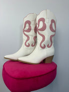 Coquette Pink Ribbon Western Boots – Chic White Bow Cowboy Boots - Bella Blossom Boutique