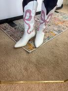 Coquette Pink Ribbon Western Boots – Chic White Bow Cowboy Boots - Bella Blossom Boutique