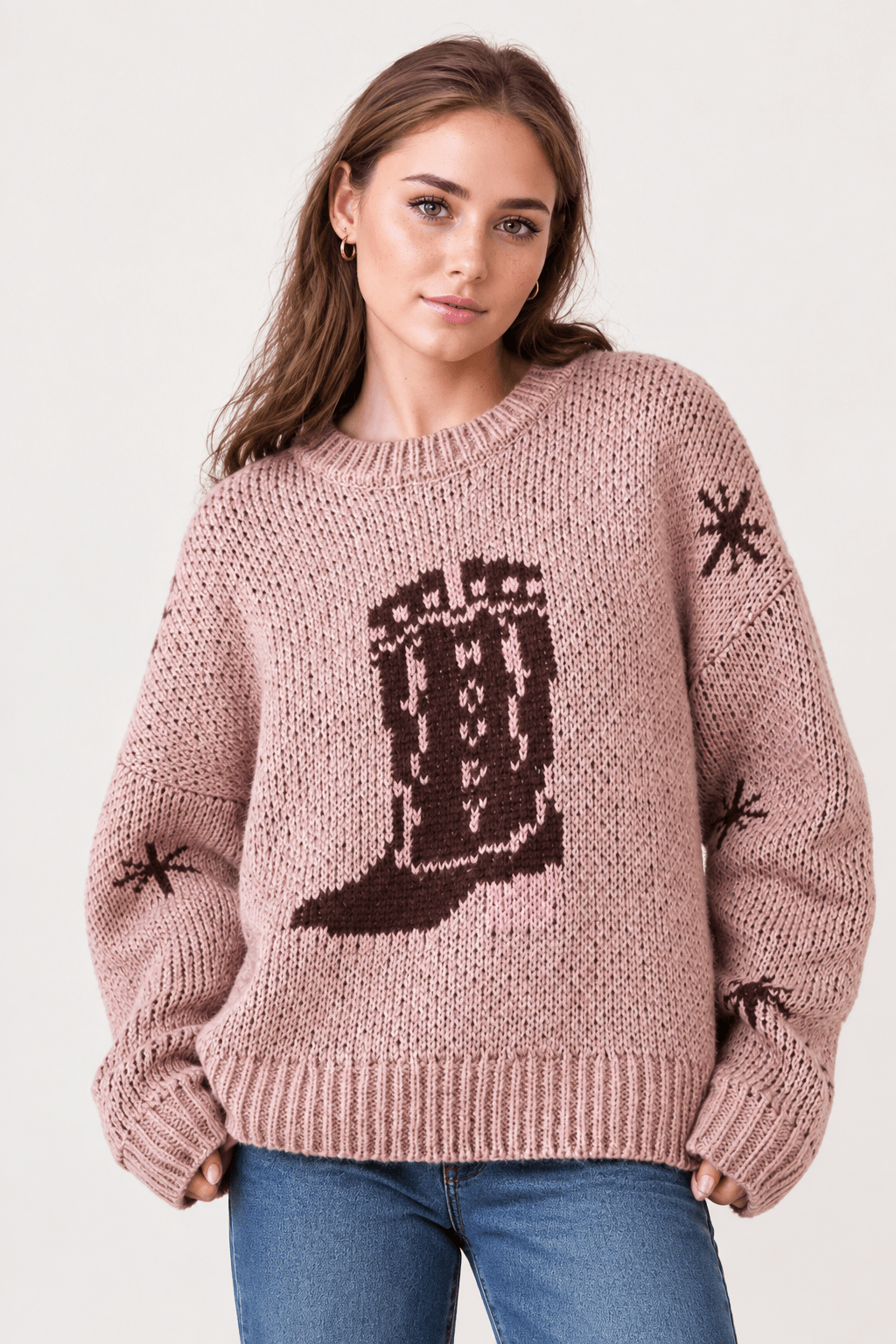 Cowboy Boots Graphic Print Knit Sweater - Bella Blossom Boutique