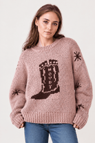 Cowboy Boots Graphic Print Knit Sweater - Bella Blossom Boutique