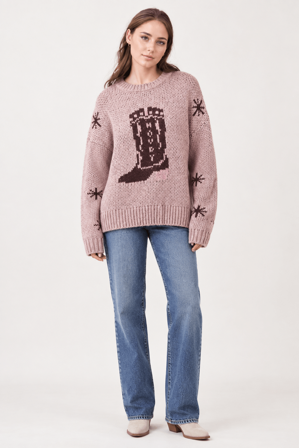 Cowboy Boots Graphic Print Knit Sweater - Bella Blossom Boutique