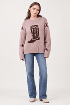 Cowboy Boots Graphic Print Knit Sweater - Bella Blossom Boutique