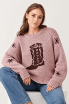 Cowboy Boots Graphic Print Knit Sweater - Bella Blossom Boutique